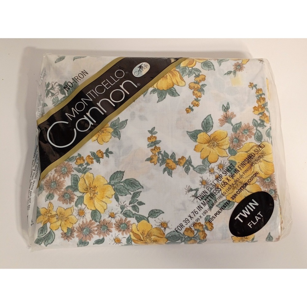NOS Vintage Cannon Monticello Flower Clusters Floral Twin‎ Flat Top Sheet 66X96